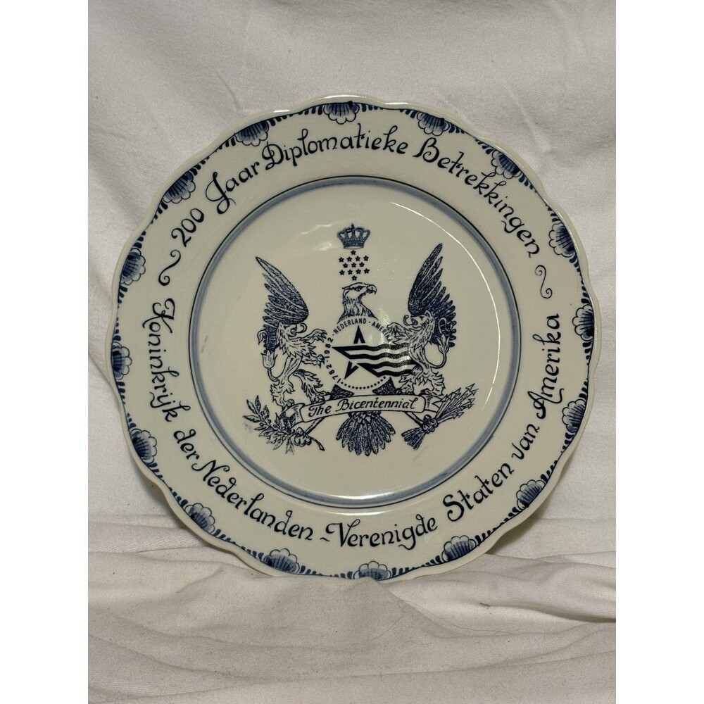 Scarce Delft Handpainted Plate Celebrating 200 Years Diplomatic Relations W/USA